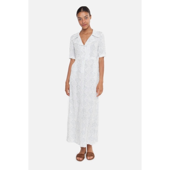 Silk Tucker Trench Dress in White Mosaic - Picture 3 of 3